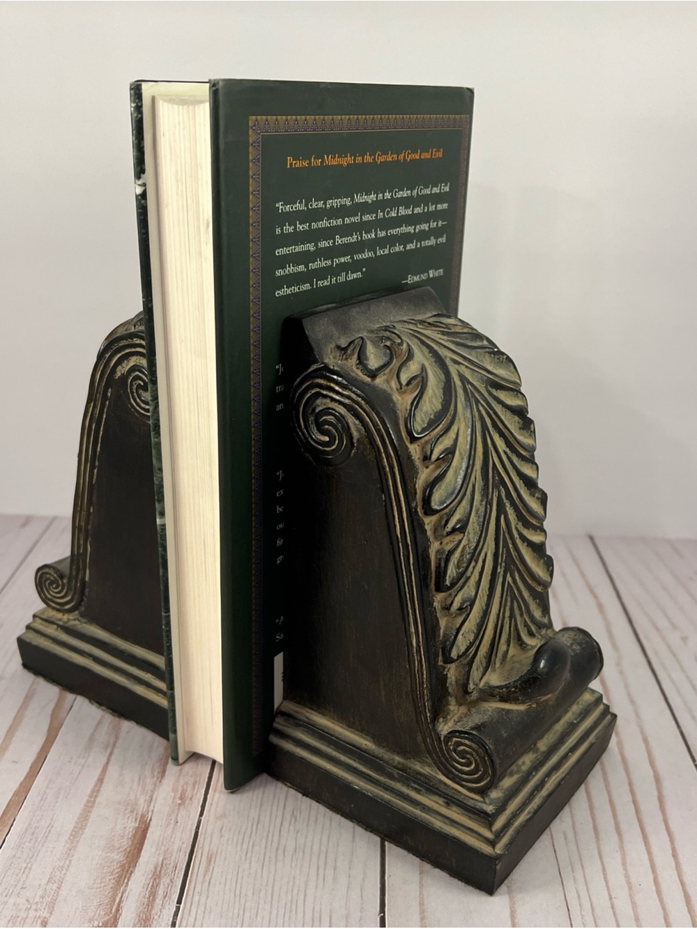 Vintage MCM Style Bookends Heavy Curved Scroll Leaf Shelf Decor Book Lover